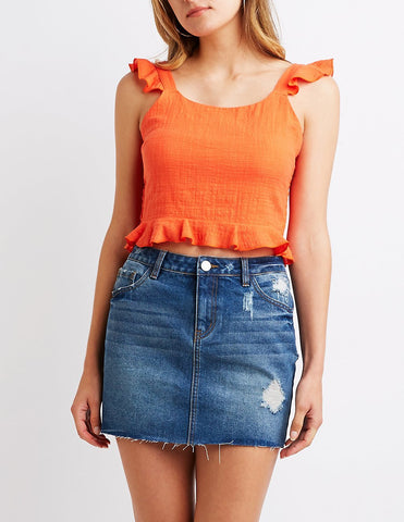 Refuge Frayed Hem Denim Skirt